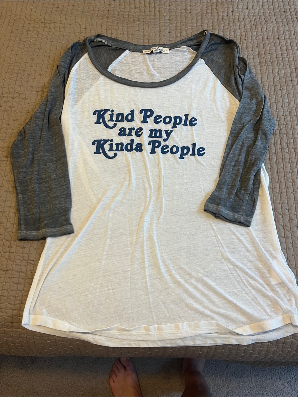 Express Kind People Are My Kinda People Raglan Tee - Blue on White